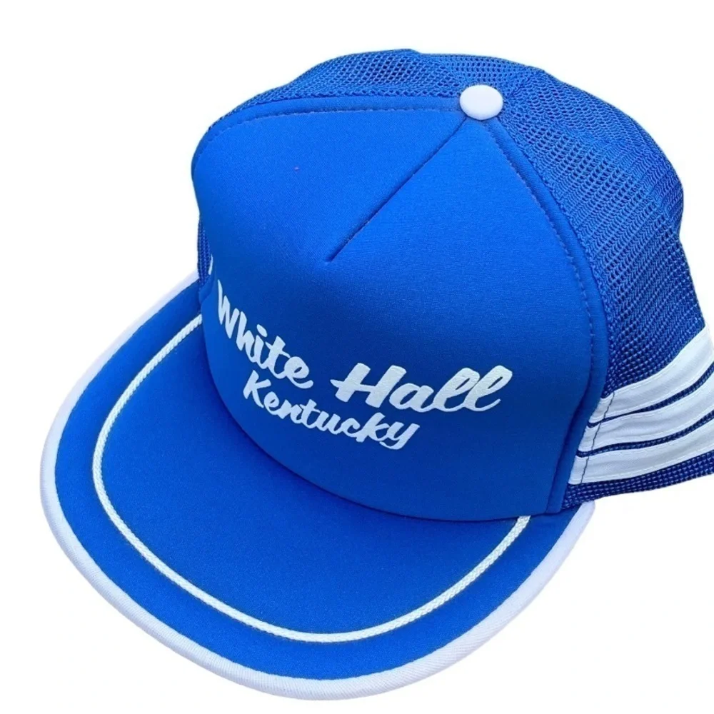 Vintage White Hall Kentucky 90s 3 Stripe Hat SnapBack Mesh Trucker Nissin